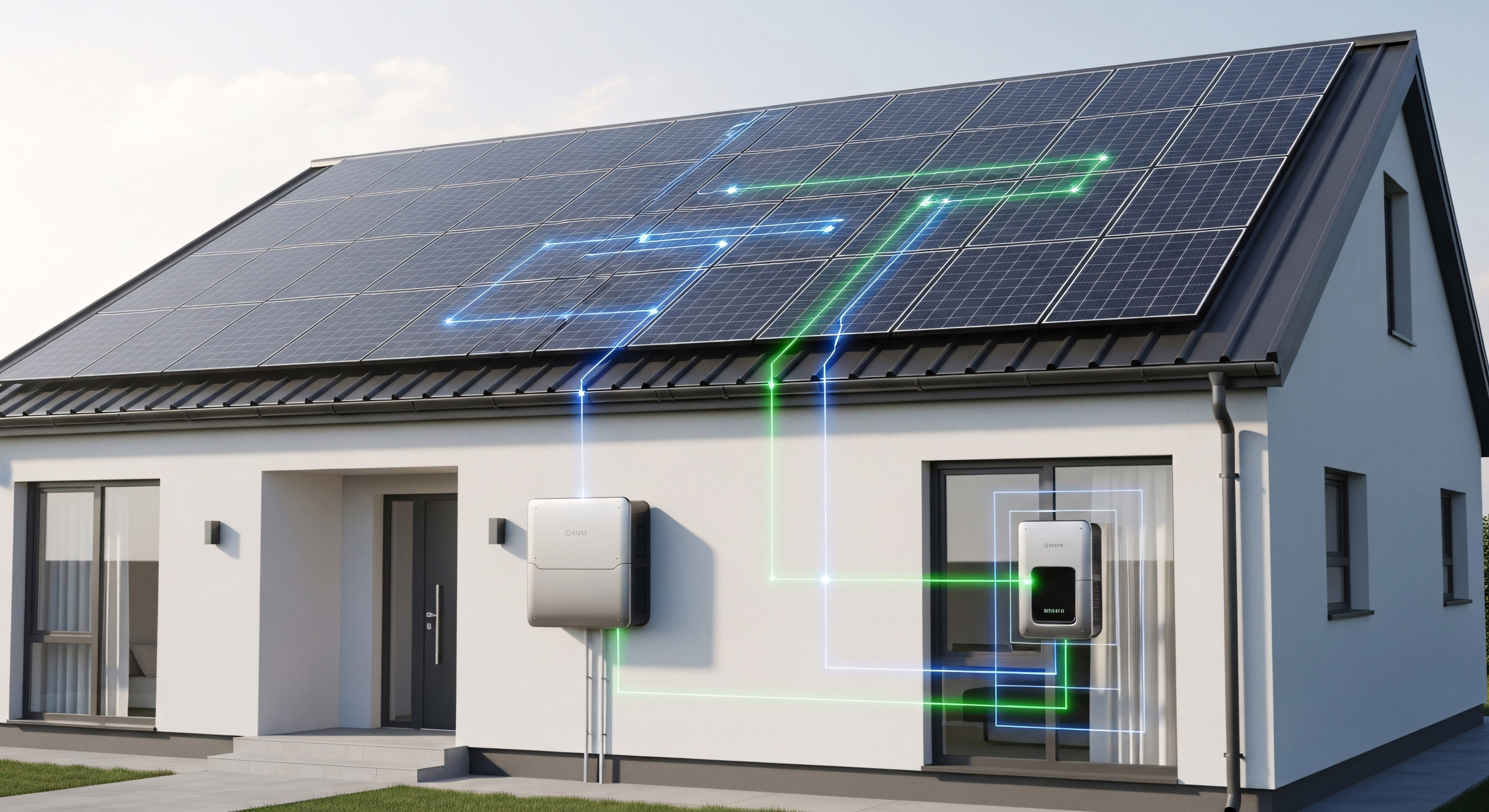 Haus mit Energieflüssen von Ladestation an der Hauswand